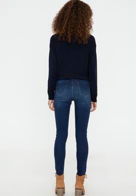 Kadın Koyu Mavi Skinny High Waist Fit Jean Pantolon - 50238176002