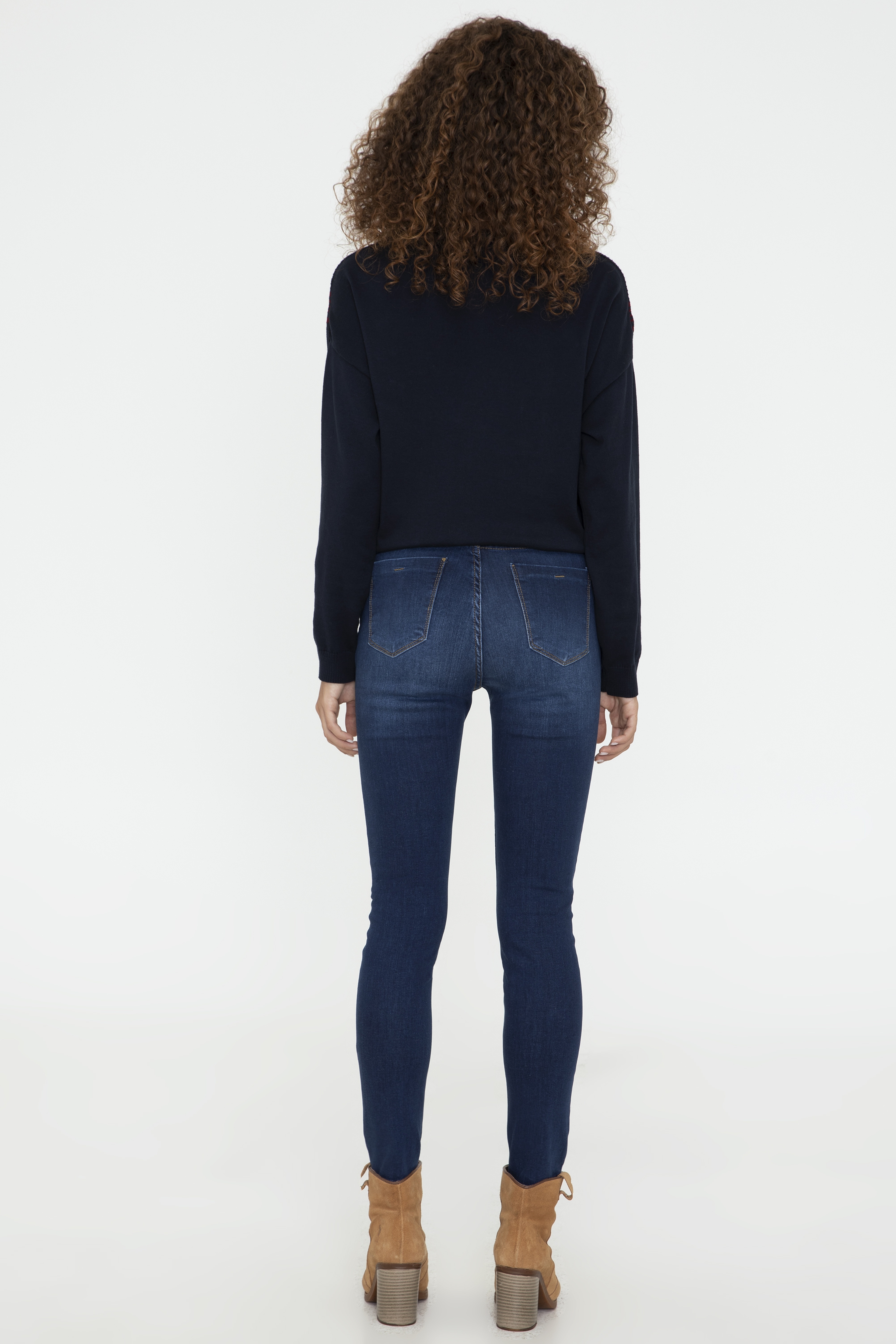 Kadın Koyu Mavi Skinny High Waist Fit Jean Pantolon - Image 4
