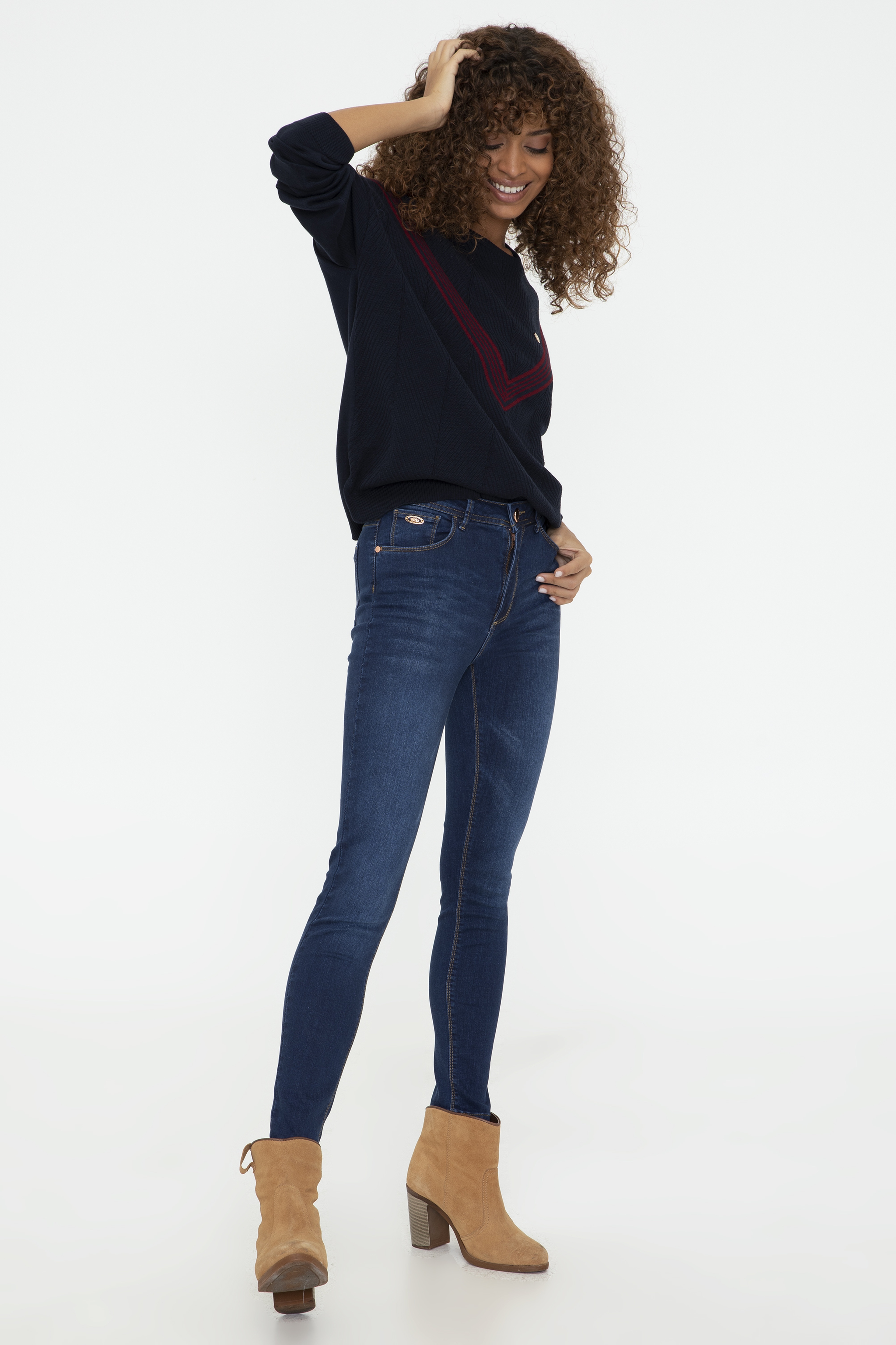 Kadın Koyu Mavi Skinny High Waist Fit Jean Pantolon