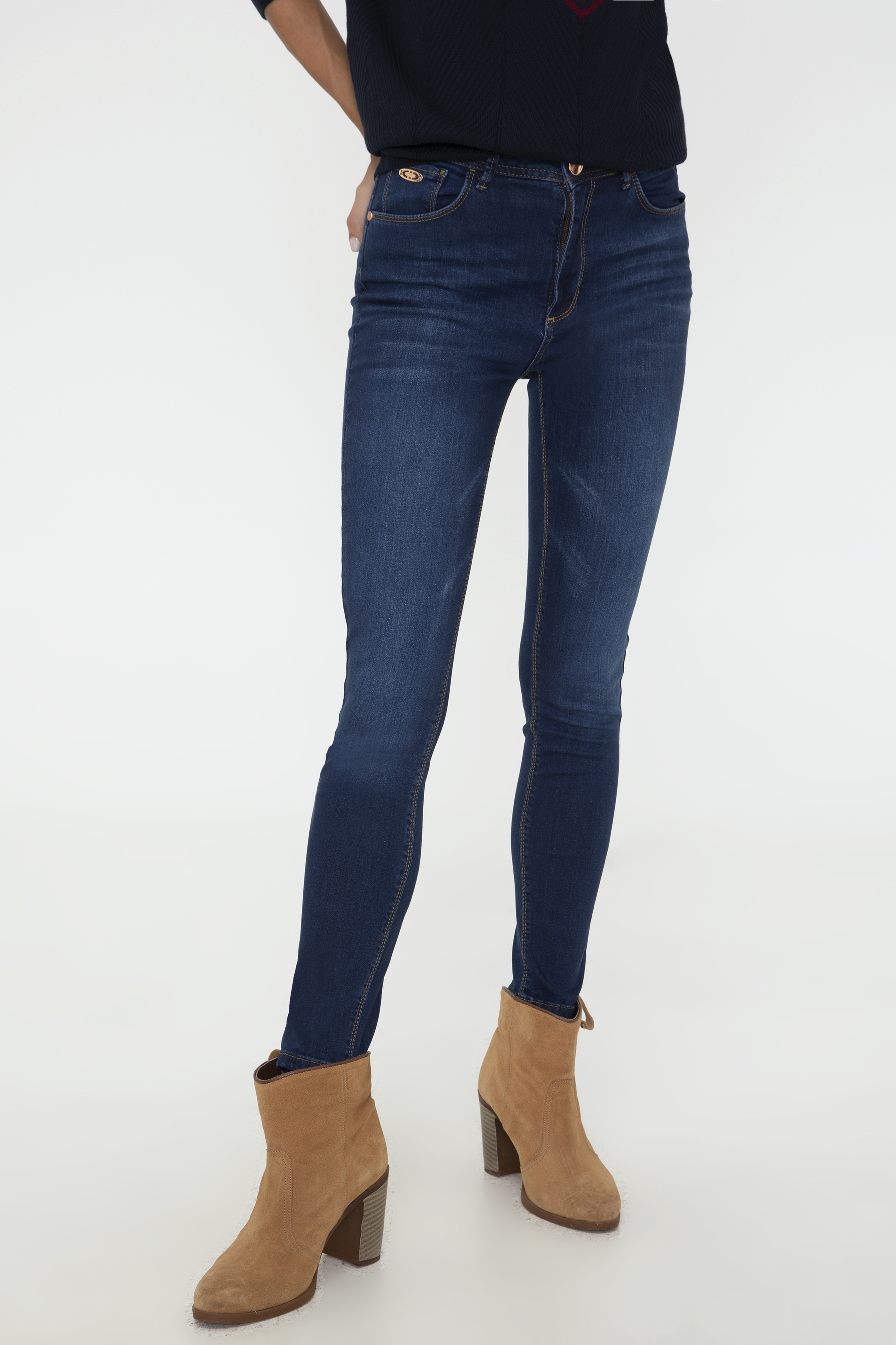Kadın Koyu Mavi Skinny High Waist Fit Jean Pantolon - Image 2