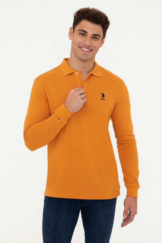 Erkek Polo Yaka Sarı Sweatshirt Basic