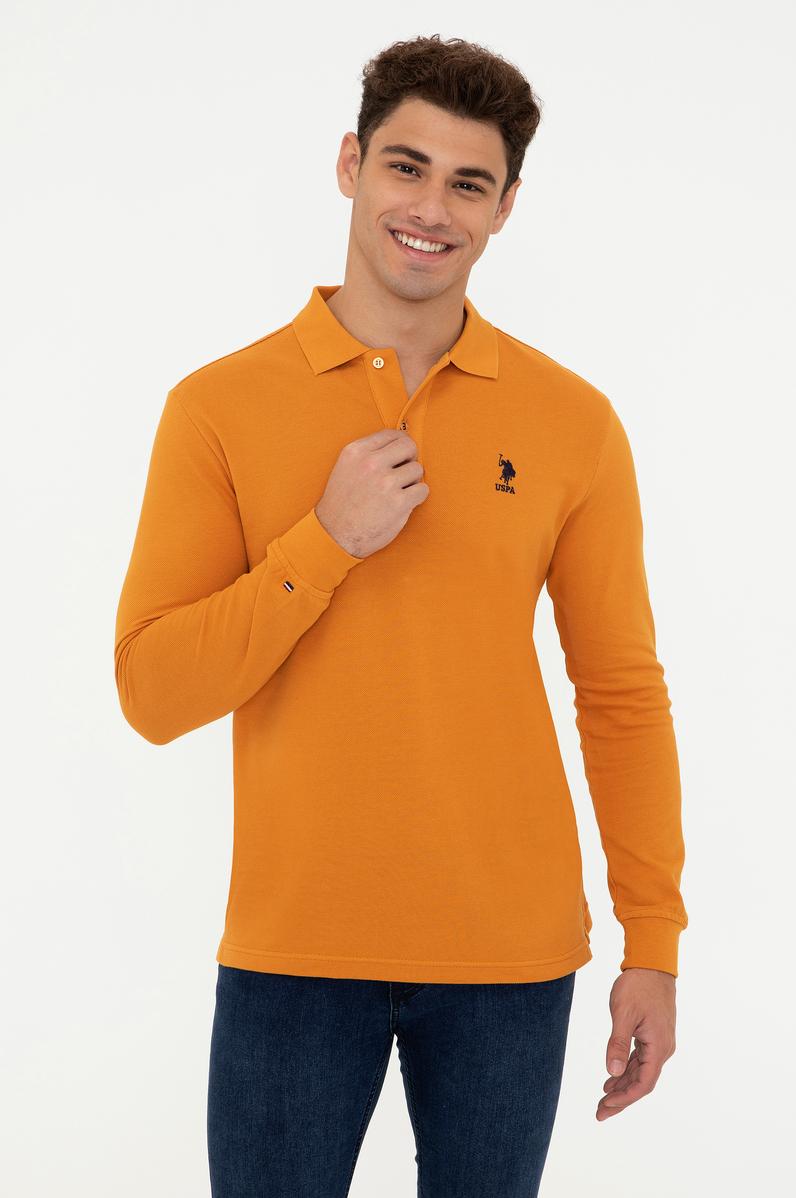 Erkek Polo Yaka Sarı Sweatshirt Basic