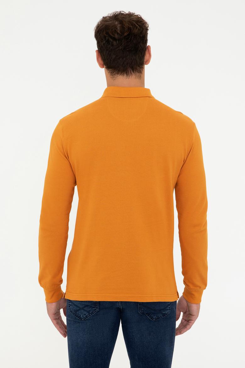 Erkek Polo Yaka Sarı Sweatshirt Basic - 50238250176