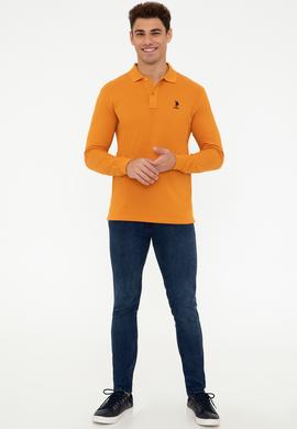 Erkek Polo Yaka Sarı Sweatshirt Basic - 50238250176