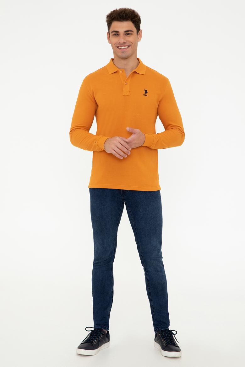 Erkek Polo Yaka Sarı Sweatshirt Basic - 50238250176