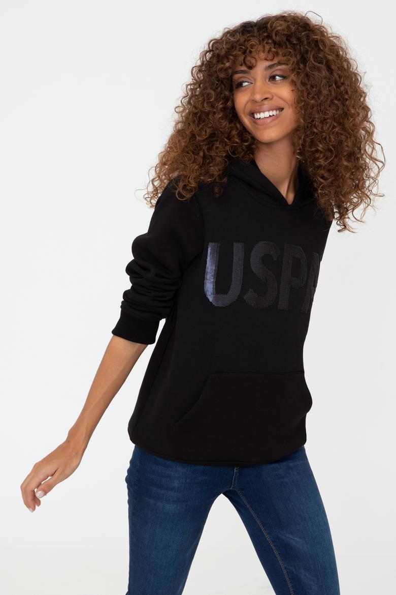 Kadın Siyah Kapüşonlu Basic Sweatshirt - 50240707032