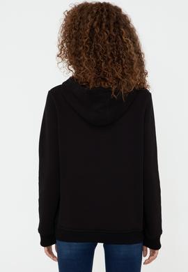 Kadın Siyah Kapüşonlu Basic Sweatshirt - 50240707032