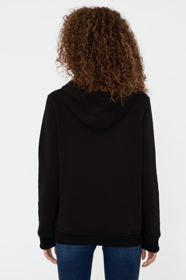 Kadın Siyah Kapüşonlu Basic Sweatshirt - 50240707032