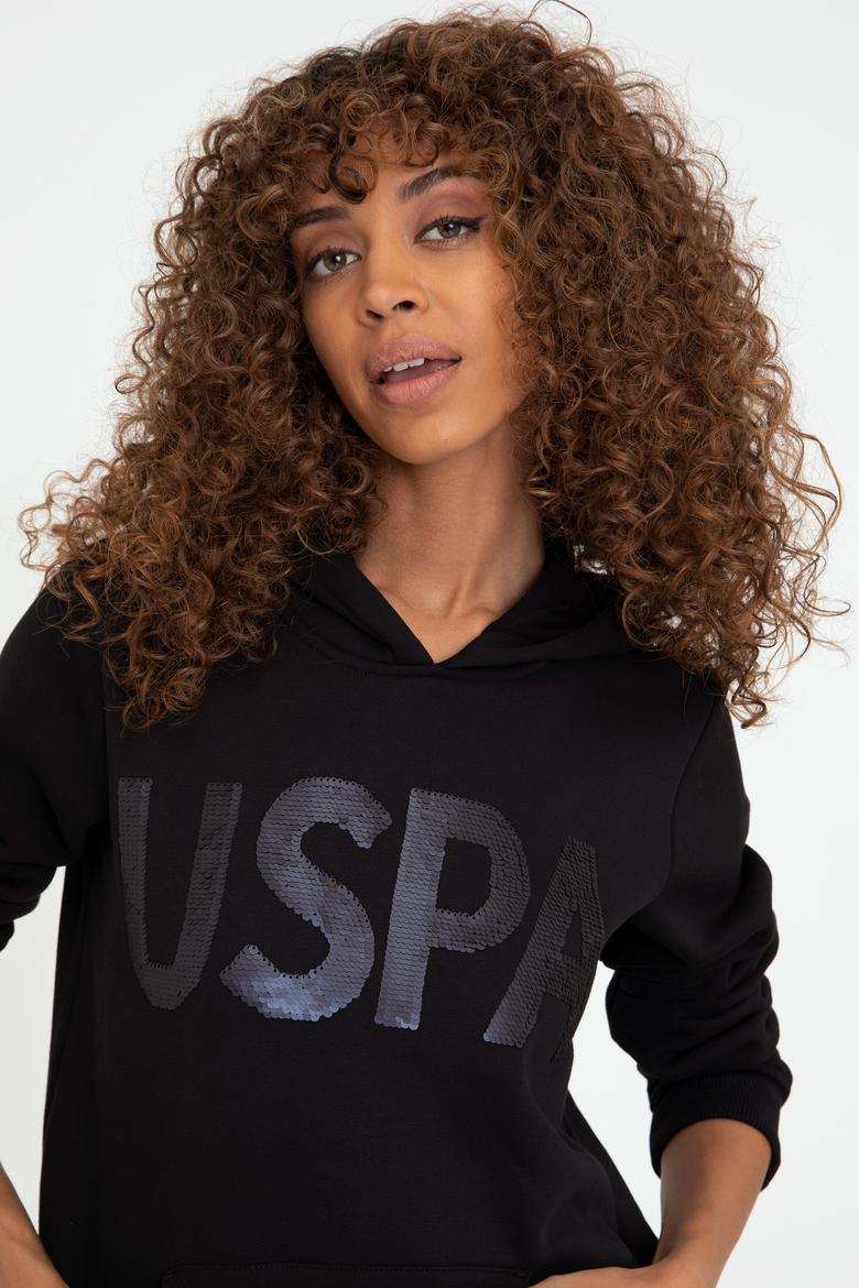 Kadın Siyah Kapüşonlu Basic Sweatshirt - 50240707032