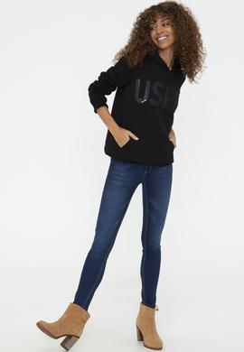 Kadın Siyah Kapüşonlu Basic Sweatshirt - 50240707032