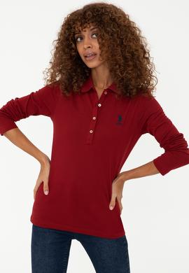Kadın Kırmızı Basic Polo Yaka Sweatshirt - 50240710038