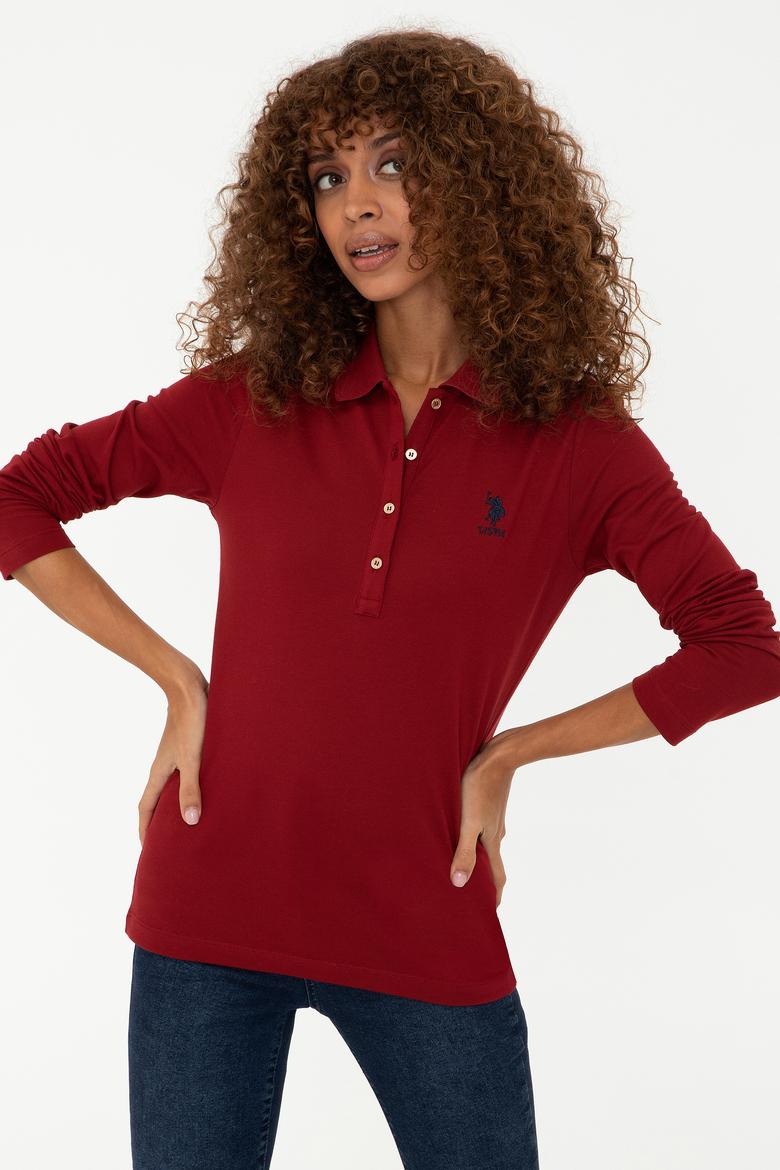 Kadın Kırmızı Basic Polo Yaka Sweatshirt - 50240710038