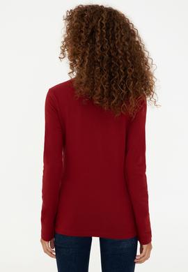 Kadın Kırmızı Basic Polo Yaka Sweatshirt - 50240710038