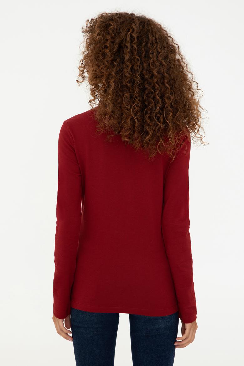 Kadın Kırmızı Basic Polo Yaka Sweatshirt - 50240710038