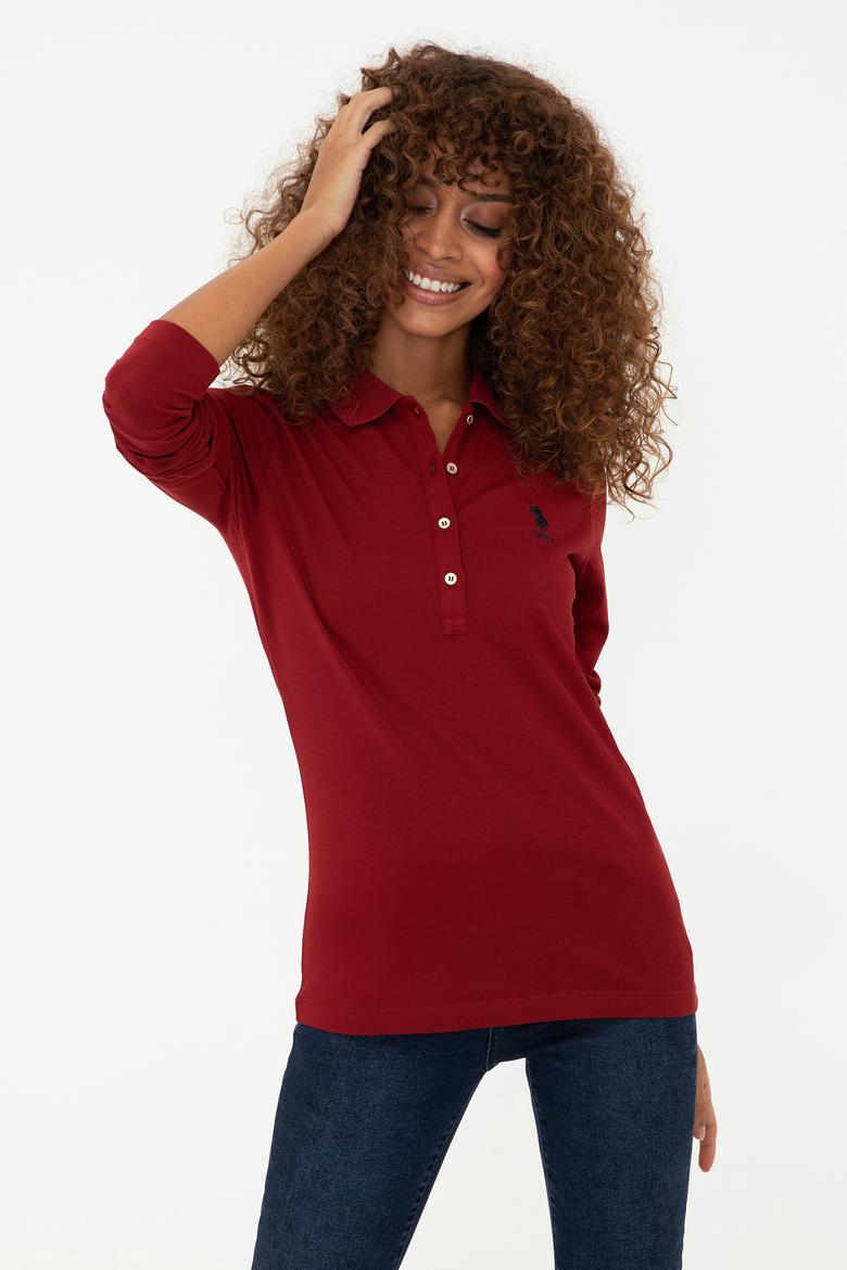 Kadın Kırmızı Basic Polo Yaka Sweatshirt - 50240710038