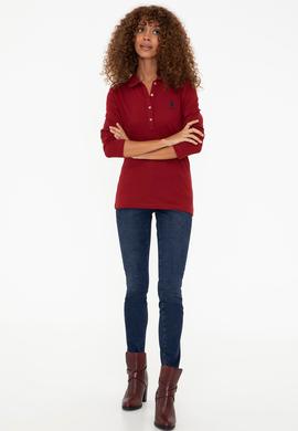 Kadın Kırmızı Basic Polo Yaka Sweatshirt - 50240710038