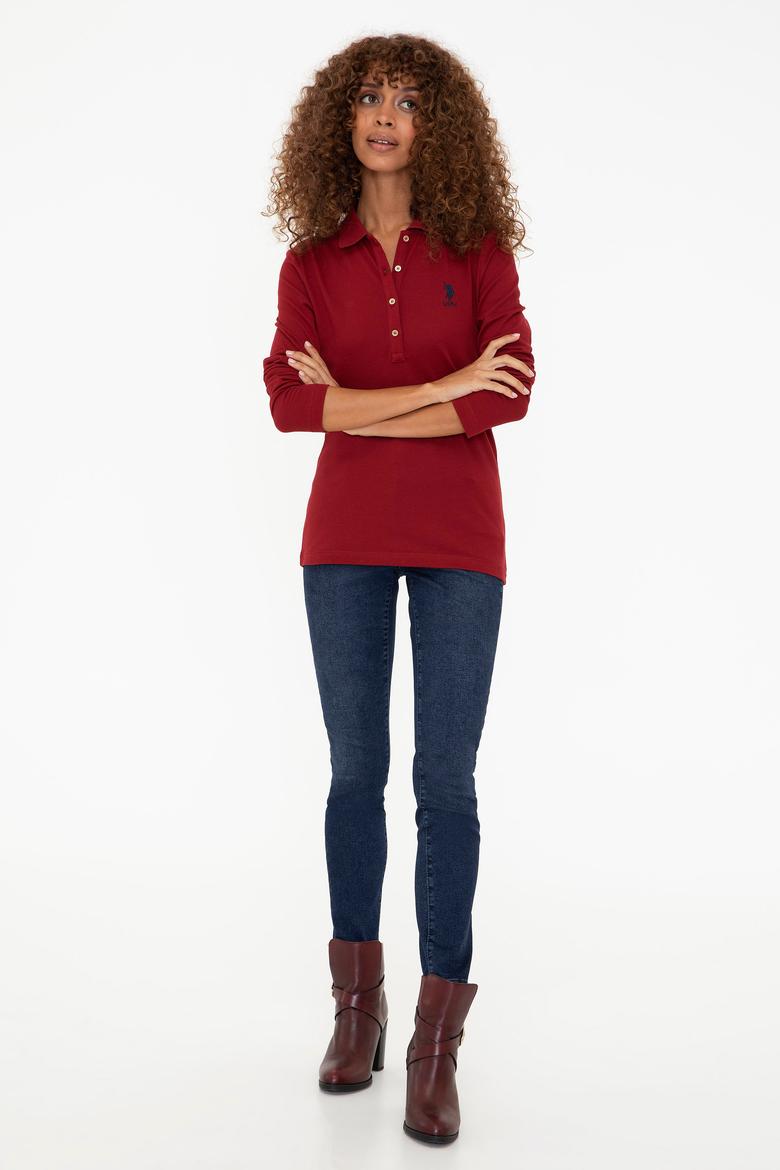 Kadın Kırmızı Basic Polo Yaka Sweatshirt - 50240710038