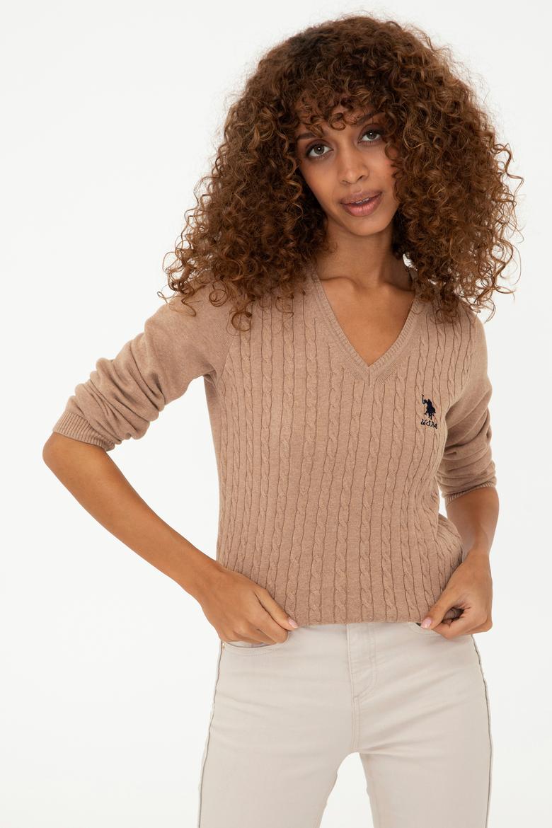 Kadın Kahverengi Triko Kazak Basic - 50243958017