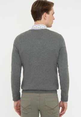 Erkek Gri Melanj V - Yaka Triko Kazak Basic - 50237037017