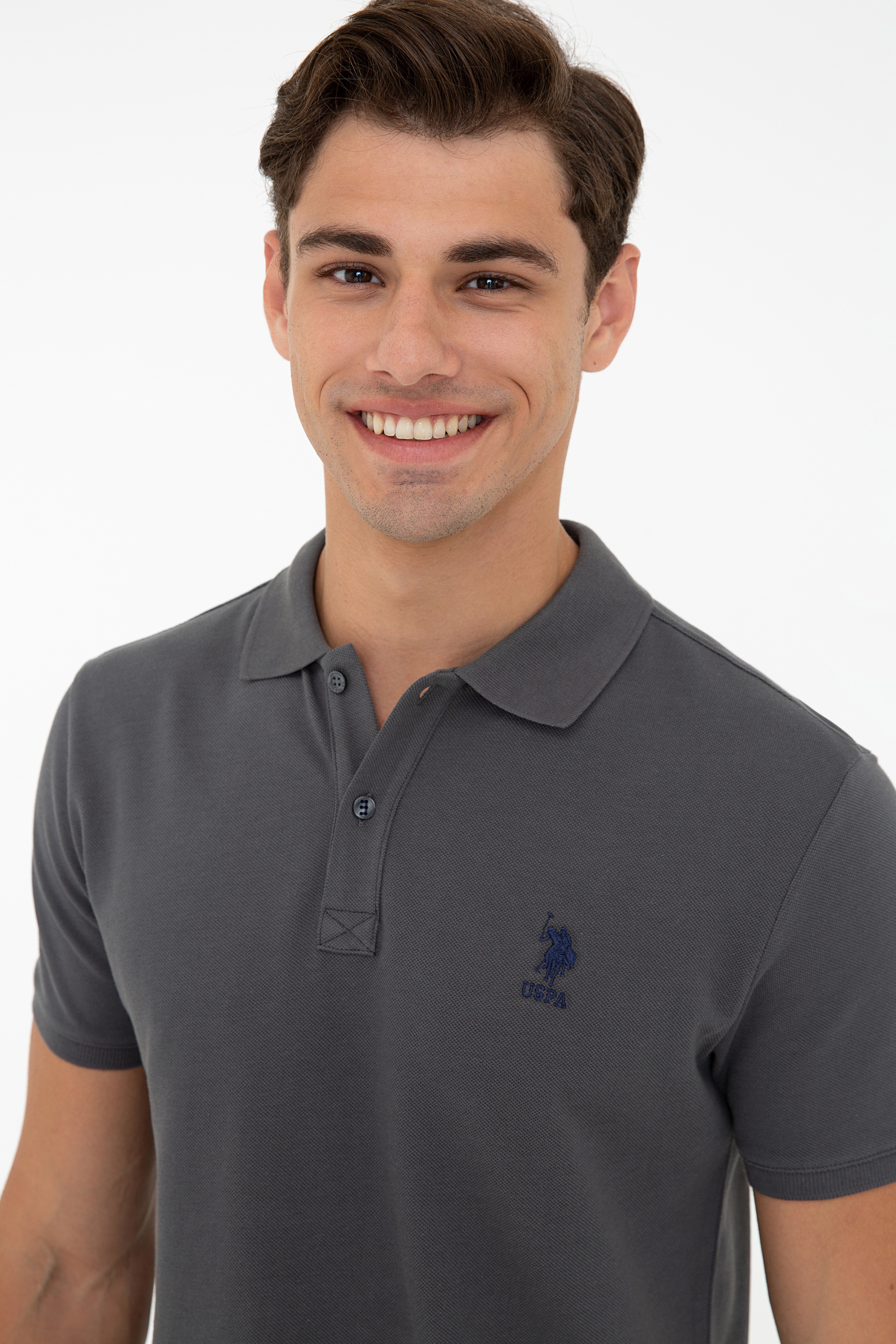 Erkek Antrasit Polo Yaka T-Shirt Basic - Image 2