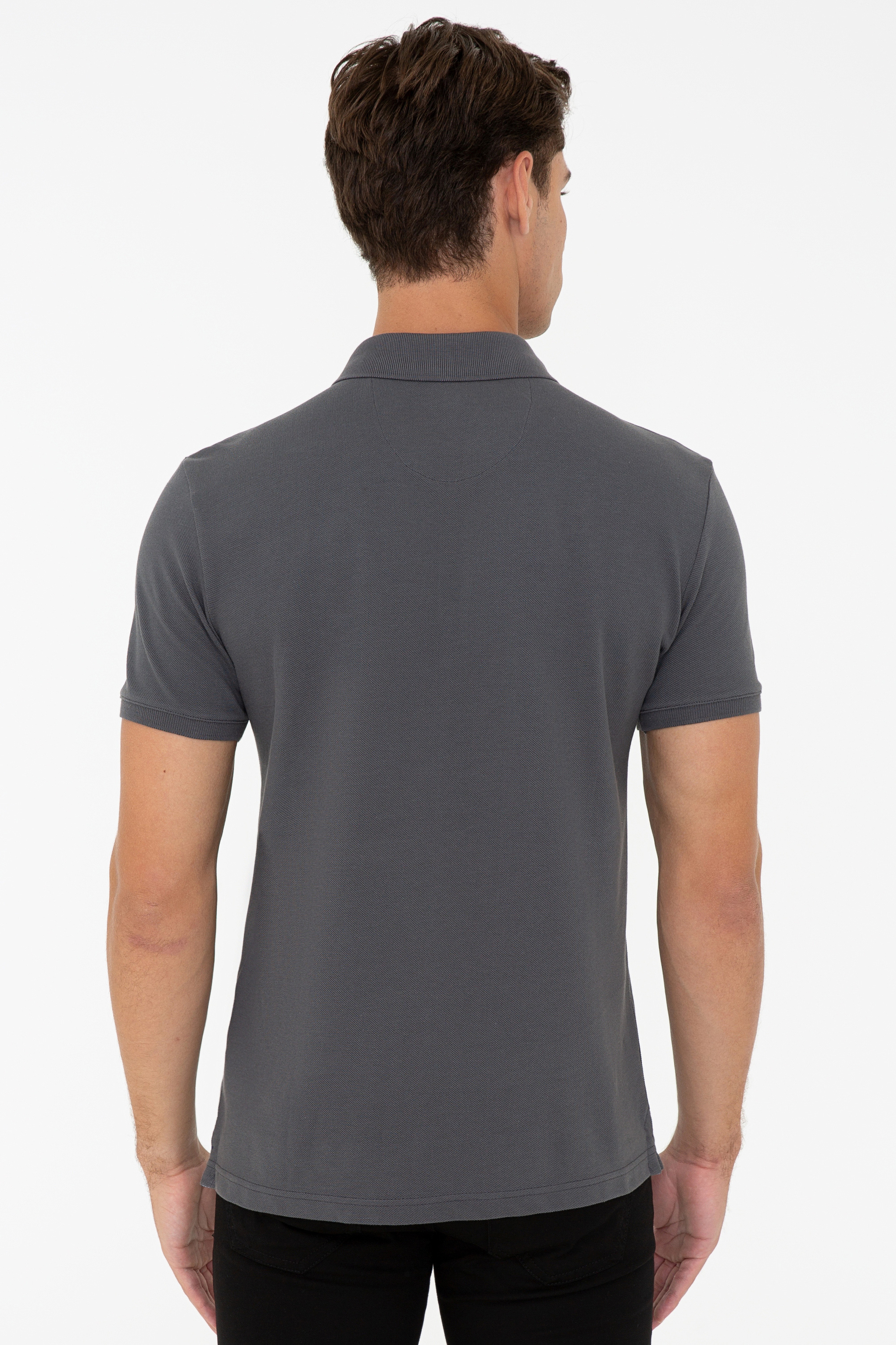 Erkek Antrasit Polo Yaka T-Shirt Basic - Image 3