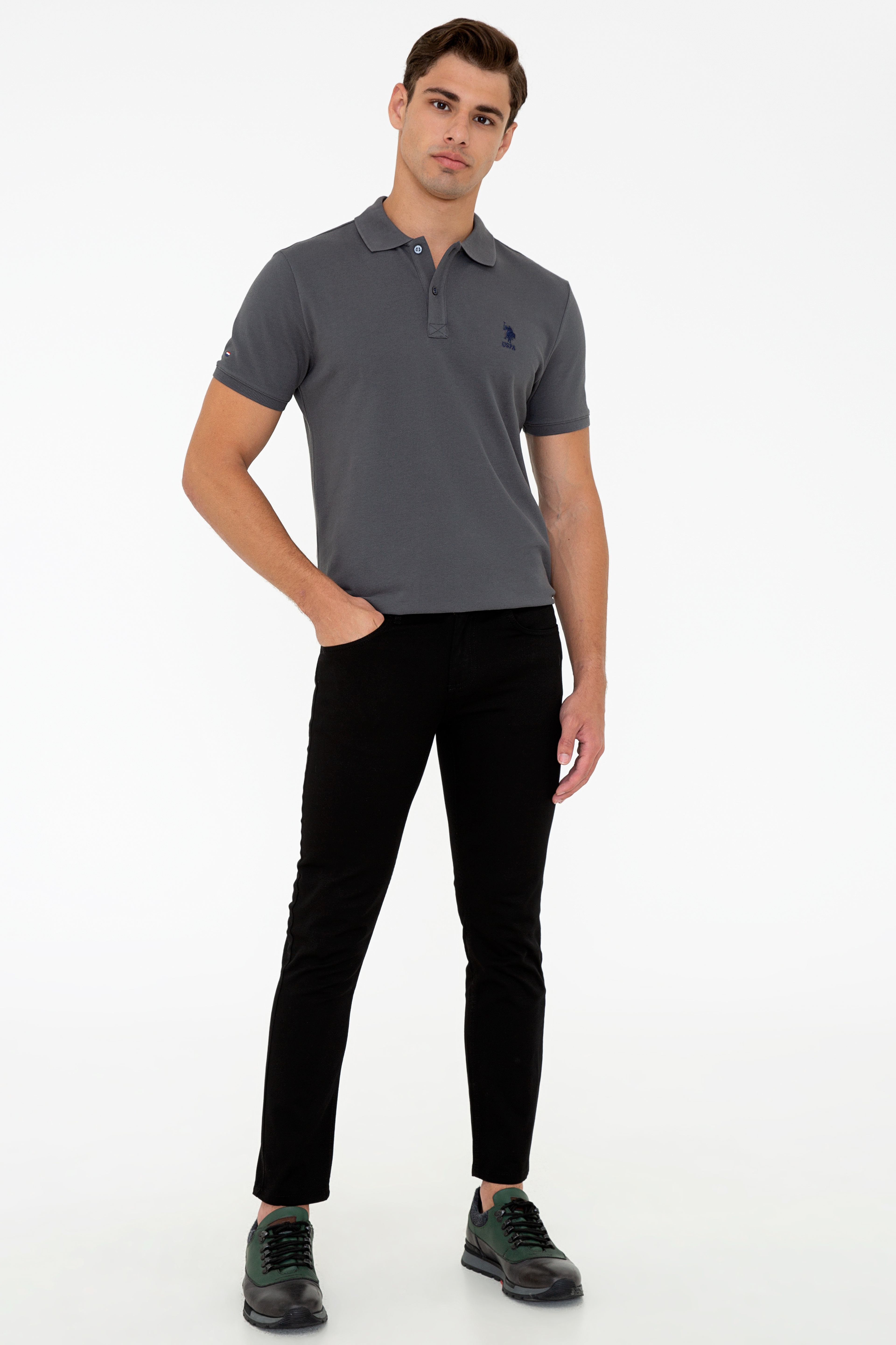 Erkek Antrasit Polo Yaka T-Shirt Basic