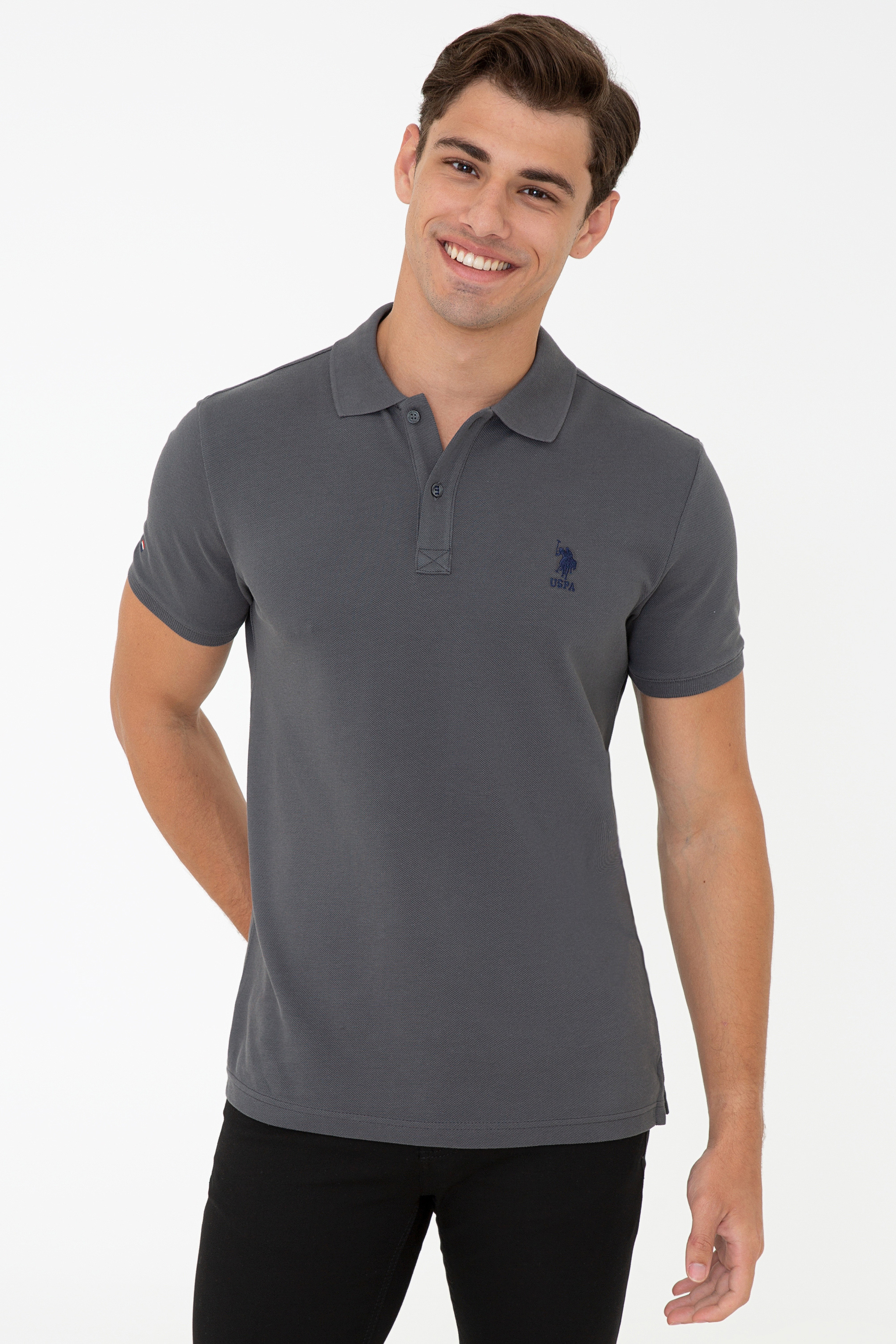 Erkek Antrasit Polo Yaka T-Shirt Basic - Image 1