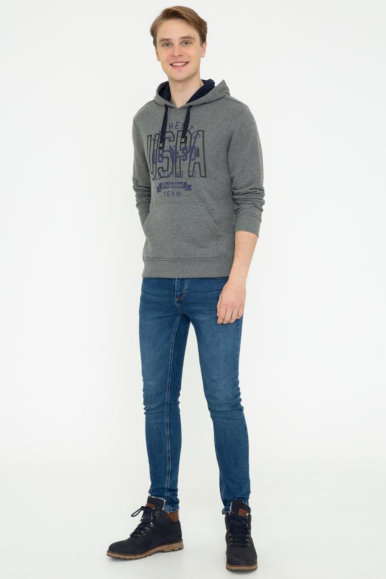 Erkek Antrasit Melanj Kapüşonlu Sweatshirt - 50246299006