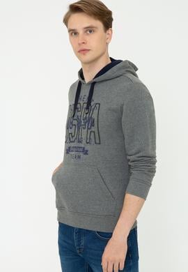 Erkek Antrasit Melanj Kapüşonlu Sweatshirt - 50246299006