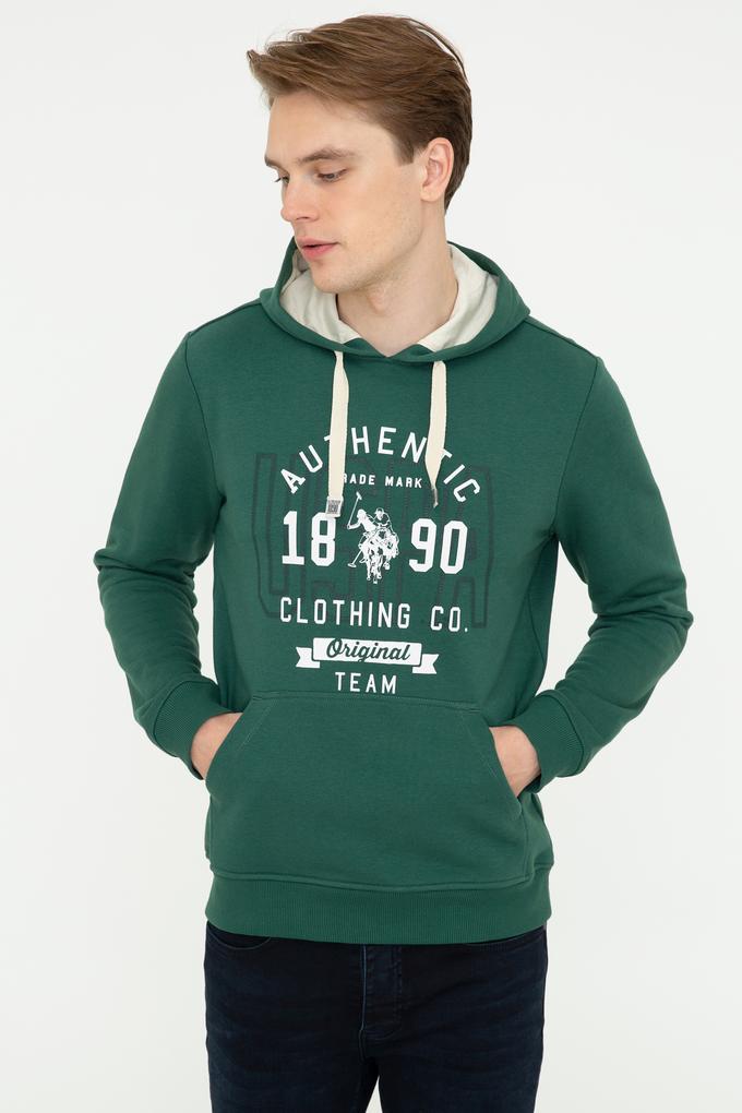 Erkek Koyu Yeşil Kapüşonlu Sweatshirt