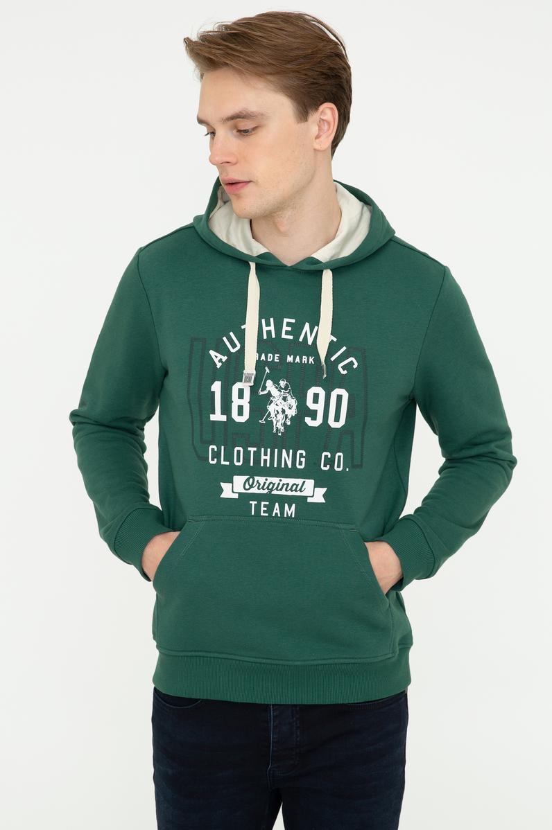 Erkek Koyu Yeşil Kapüşonlu Sweatshirt