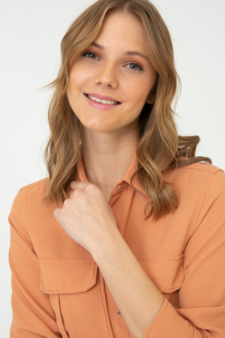 Kadın Kiremit Uzun Kollu Gömlek - 50237874054