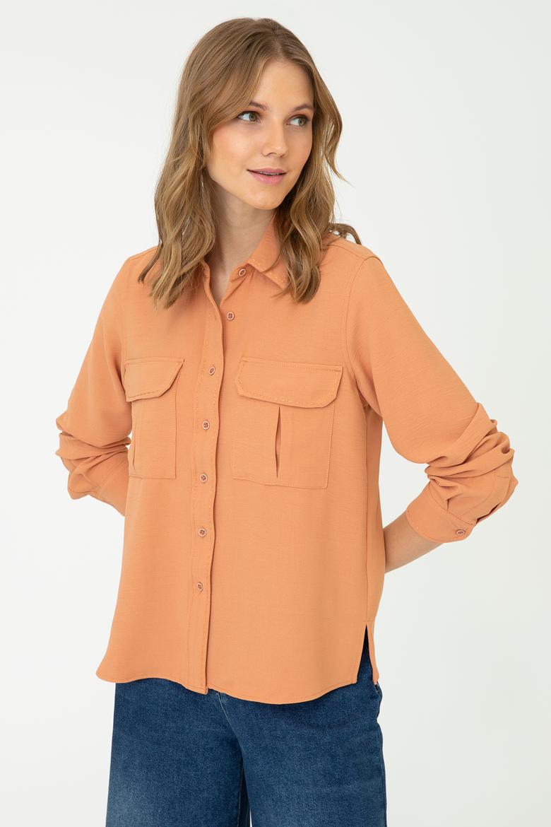 Kadın Kiremit Uzun Kollu Gömlek - 50237874054