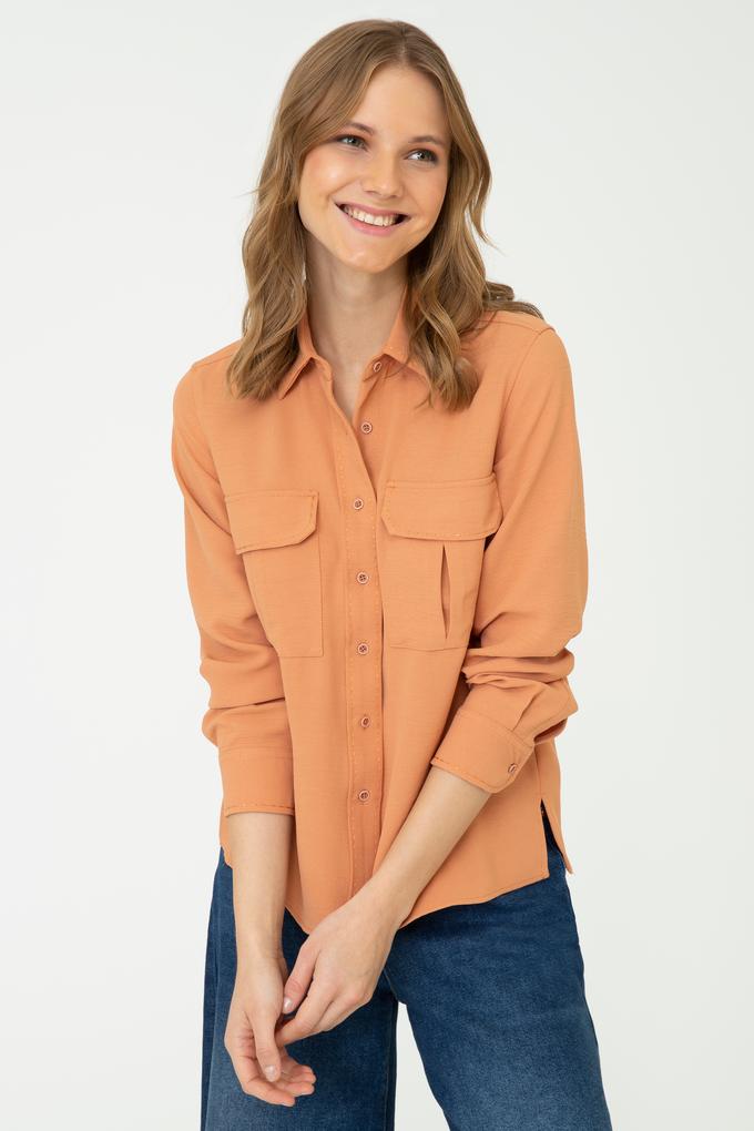 Kadın Kiremit Uzun Kollu Gömlek