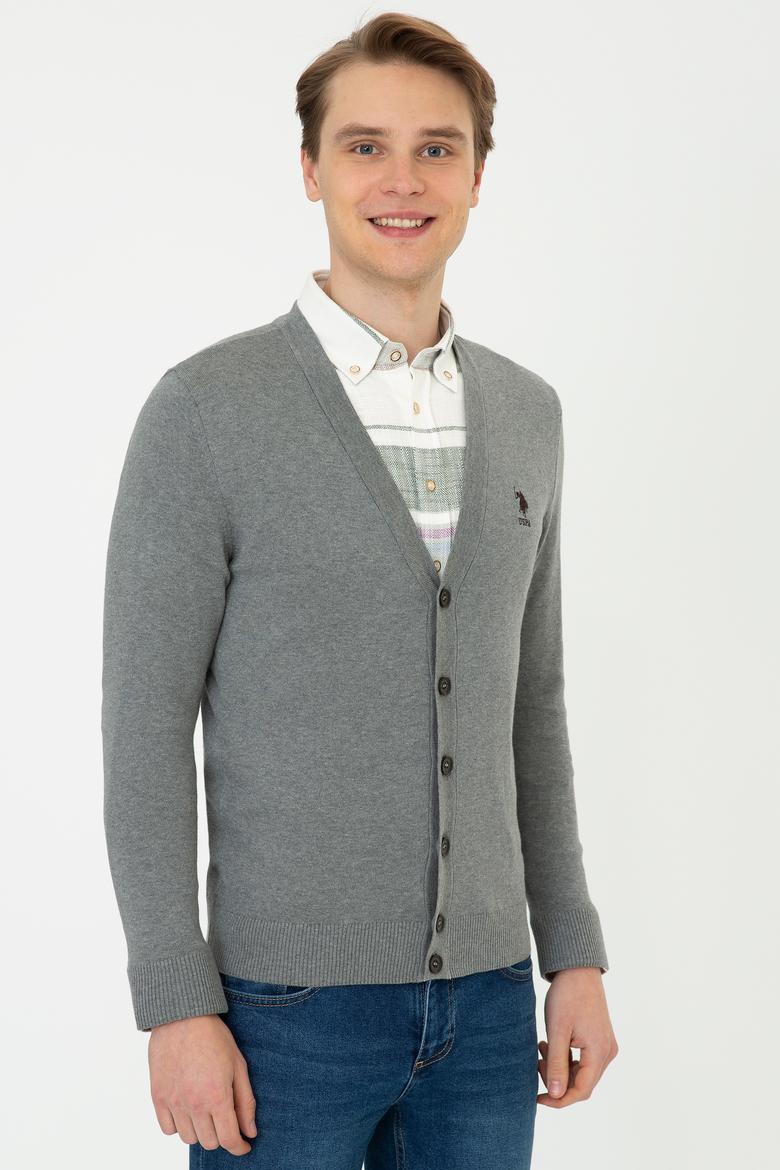 Erkek Gri Melanj Triko Hırka - 50237062033