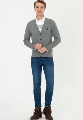 Erkek Gri Melanj Triko Hırka - 50237062033