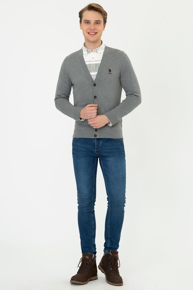 Erkek Gri Melanj Triko Hırka - 50237062033