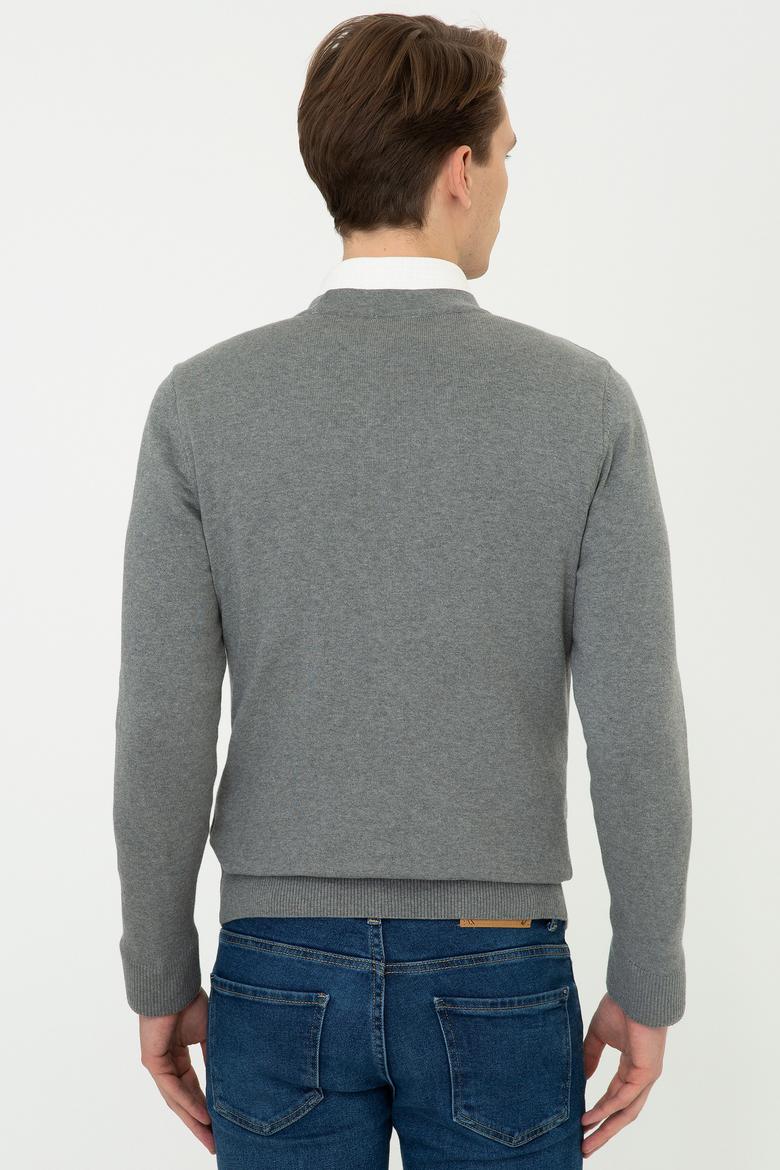 Erkek Gri Melanj Triko Hırka - 50237062033