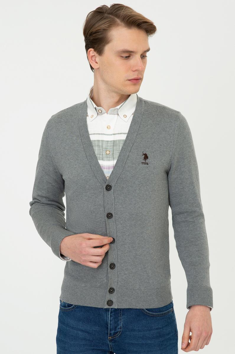 Erkek Gri Melanj Triko Hırka