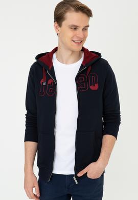 Erkek Lacivert Kapüşonlu Fermuarlı Sweatshirt - 50243959011