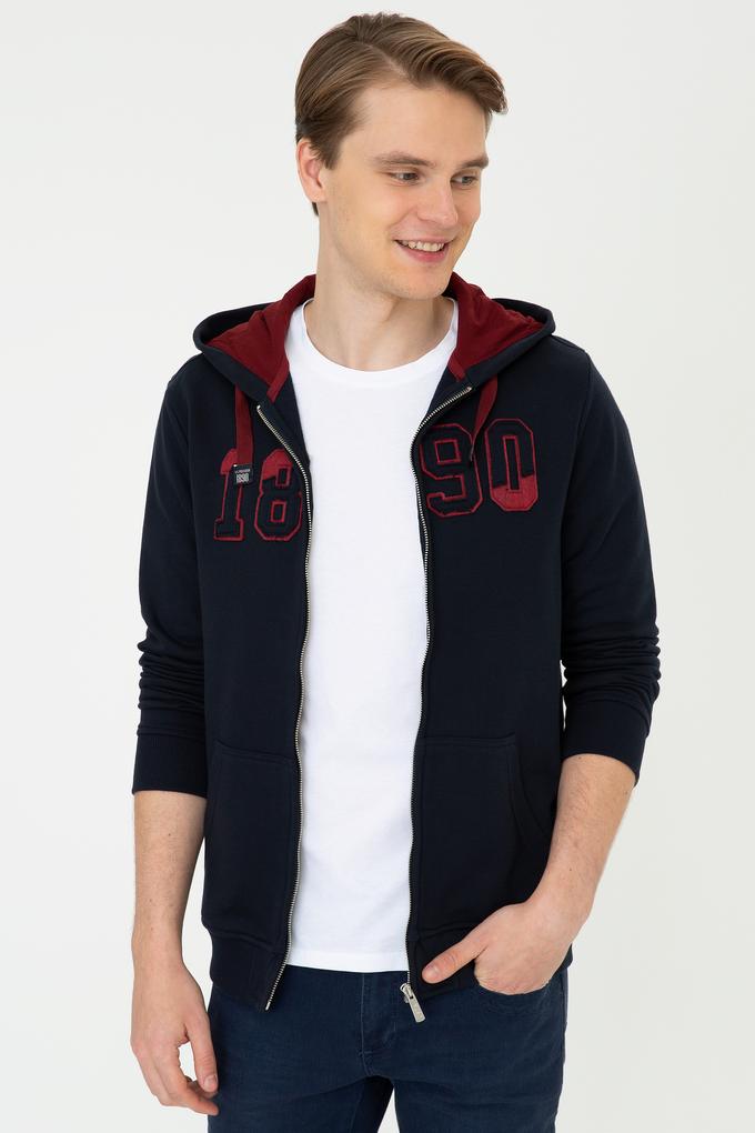 Erkek Lacivert Kapüşonlu Fermuarlı Sweatshirt