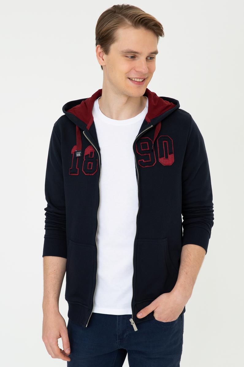 Erkek Lacivert Kapüşonlu Fermuarlı Sweatshirt