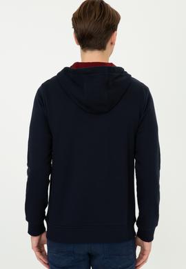 Erkek Lacivert Kapüşonlu Fermuarlı Sweatshirt - 50243959011