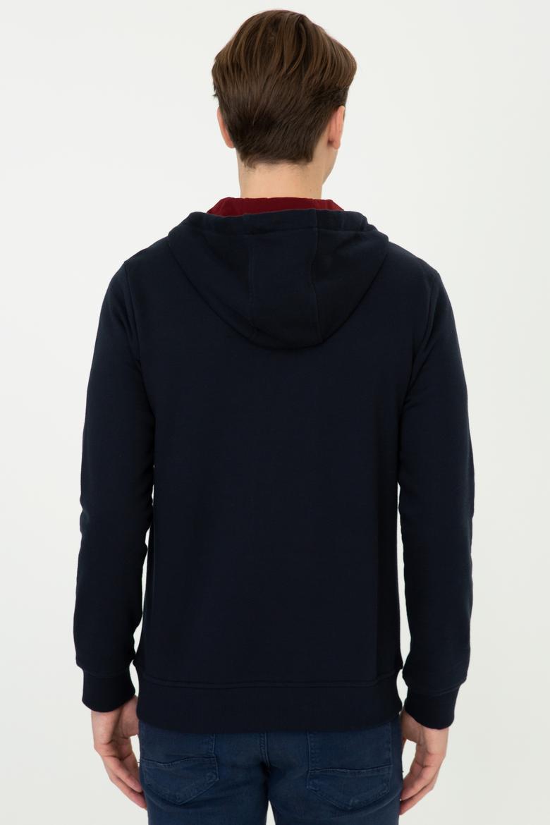 Erkek Lacivert Kapüşonlu Fermuarlı Sweatshirt - 50243959011