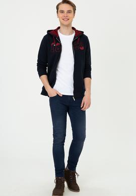 Erkek Lacivert Kapüşonlu Fermuarlı Sweatshirt - 50243959011