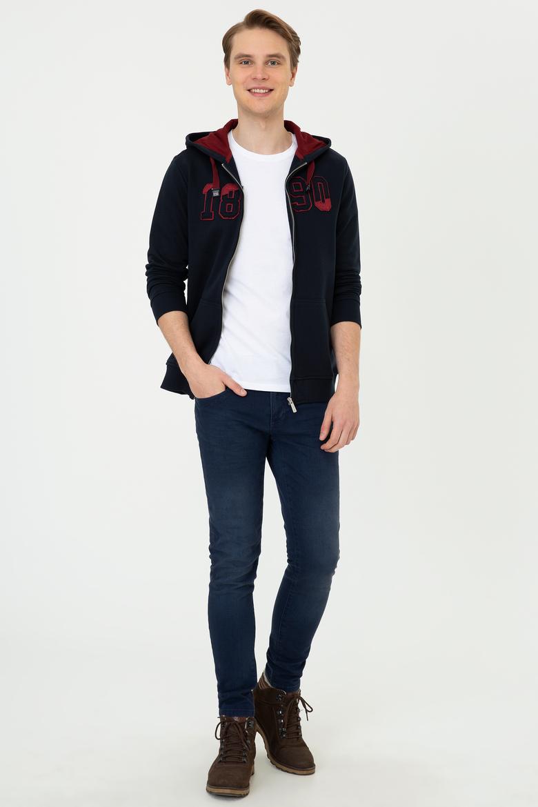 Erkek Lacivert Kapüşonlu Fermuarlı Sweatshirt - 50243959011