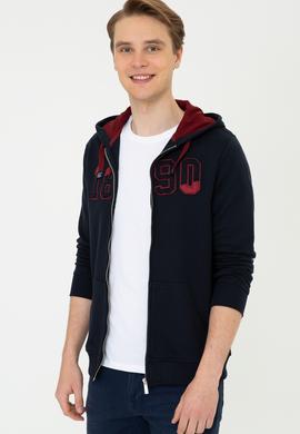 Erkek Lacivert Kapüşonlu Fermuarlı Sweatshirt - 50243959011