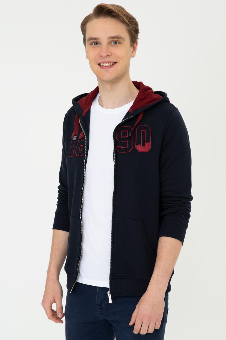 Erkek Lacivert Kapüşonlu Fermuarlı Sweatshirt - 50243959011