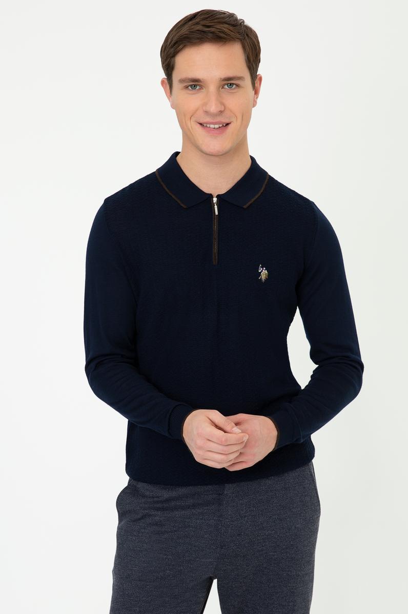 Erkek Lacivert Polo Yaka Triko Kazak