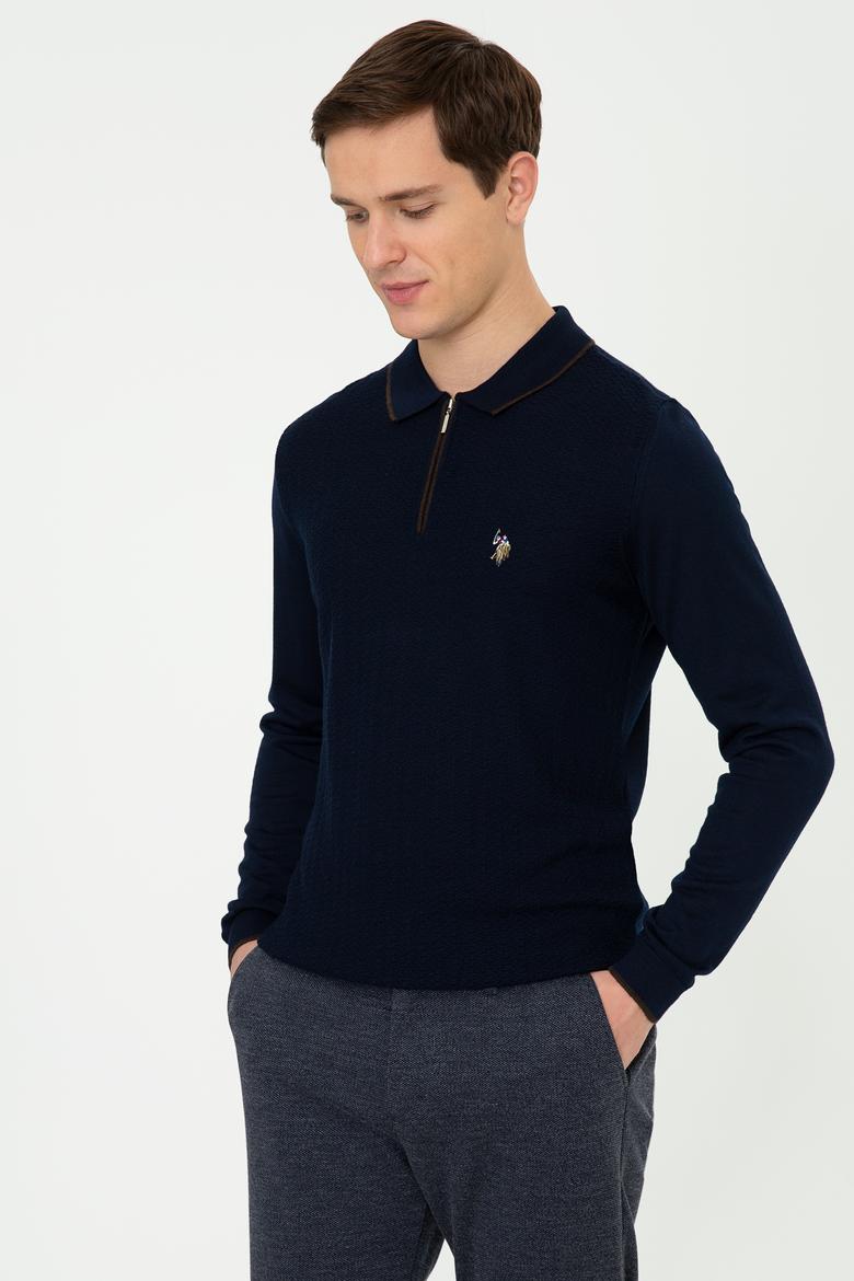 Erkek Lacivert Polo Yaka Triko Kazak - 50210320005